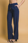 Pantalones de Lino con Cordón Azul Marino