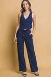 Pantalones de Lino con Cordón Azul Marino