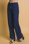 Pantalones de Lino con Cordón Azul Marino