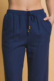 Pantalones de Lino con Cordón Azul Marino