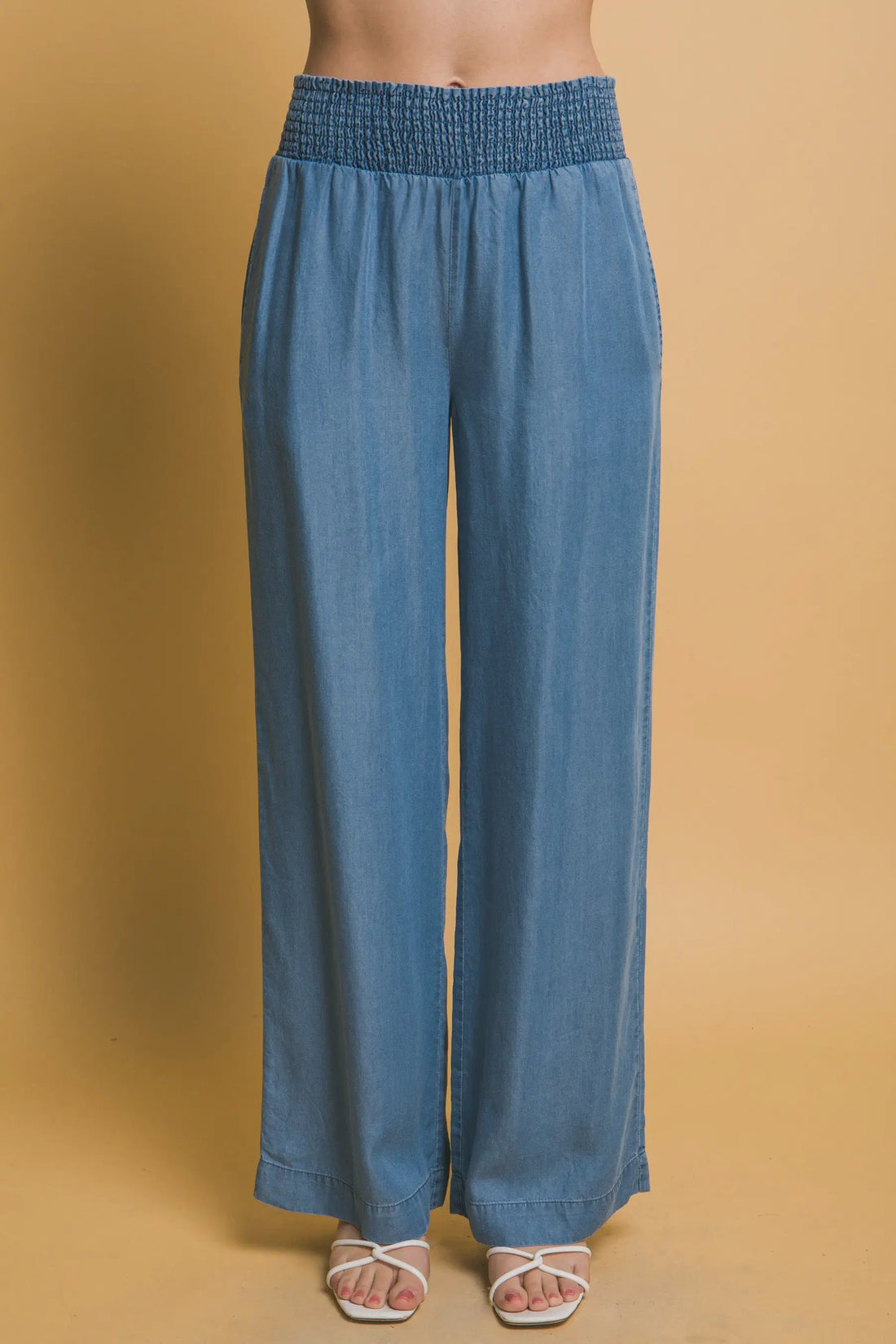 LOVE TREE Pantalones Casuales de Cintura Alta con Smock para Mujer - LOVE TREE - Pants