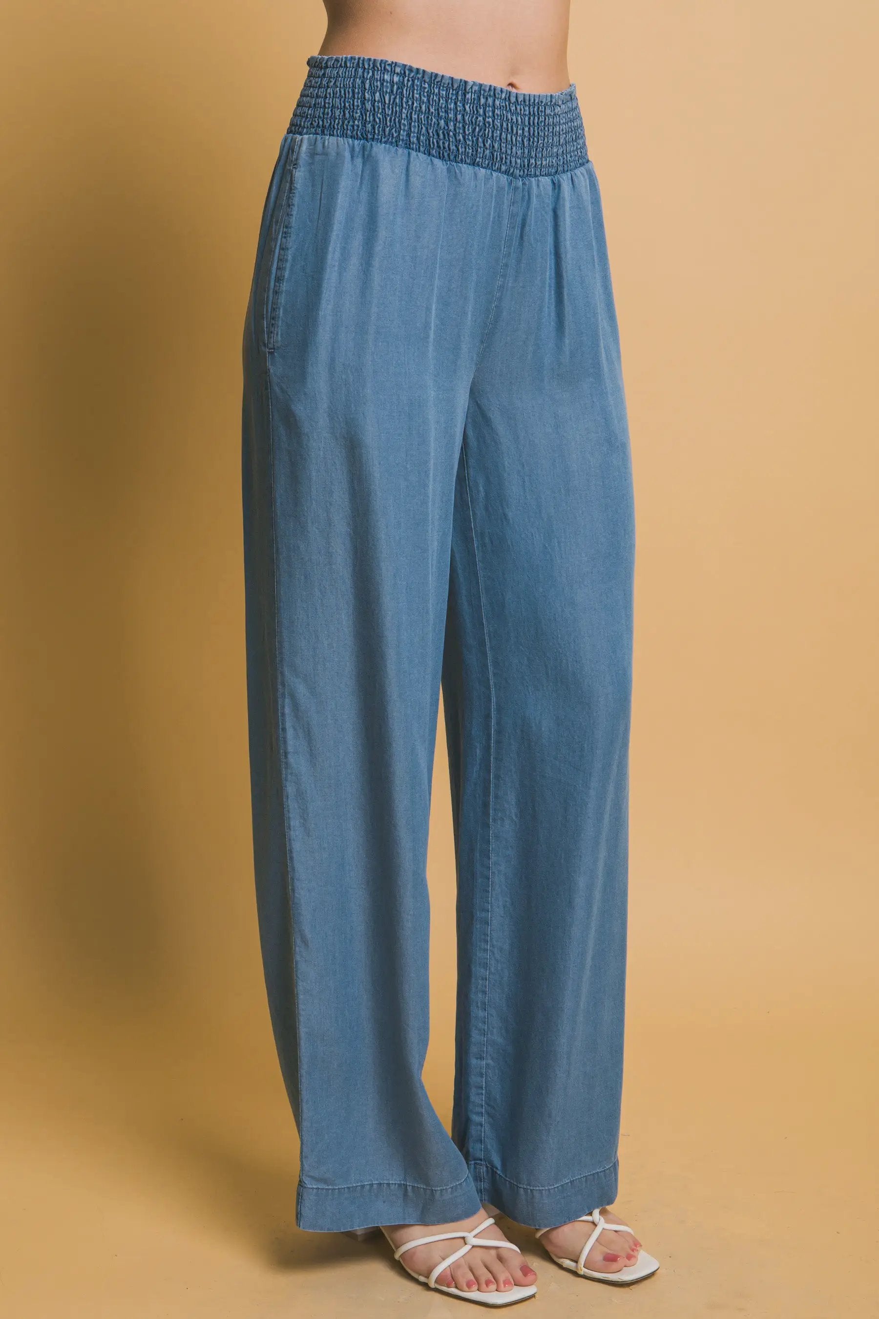 LOVE TREE Pantalones Casuales de Cintura Alta con Smock para Mujer - LOVE TREE - Pants