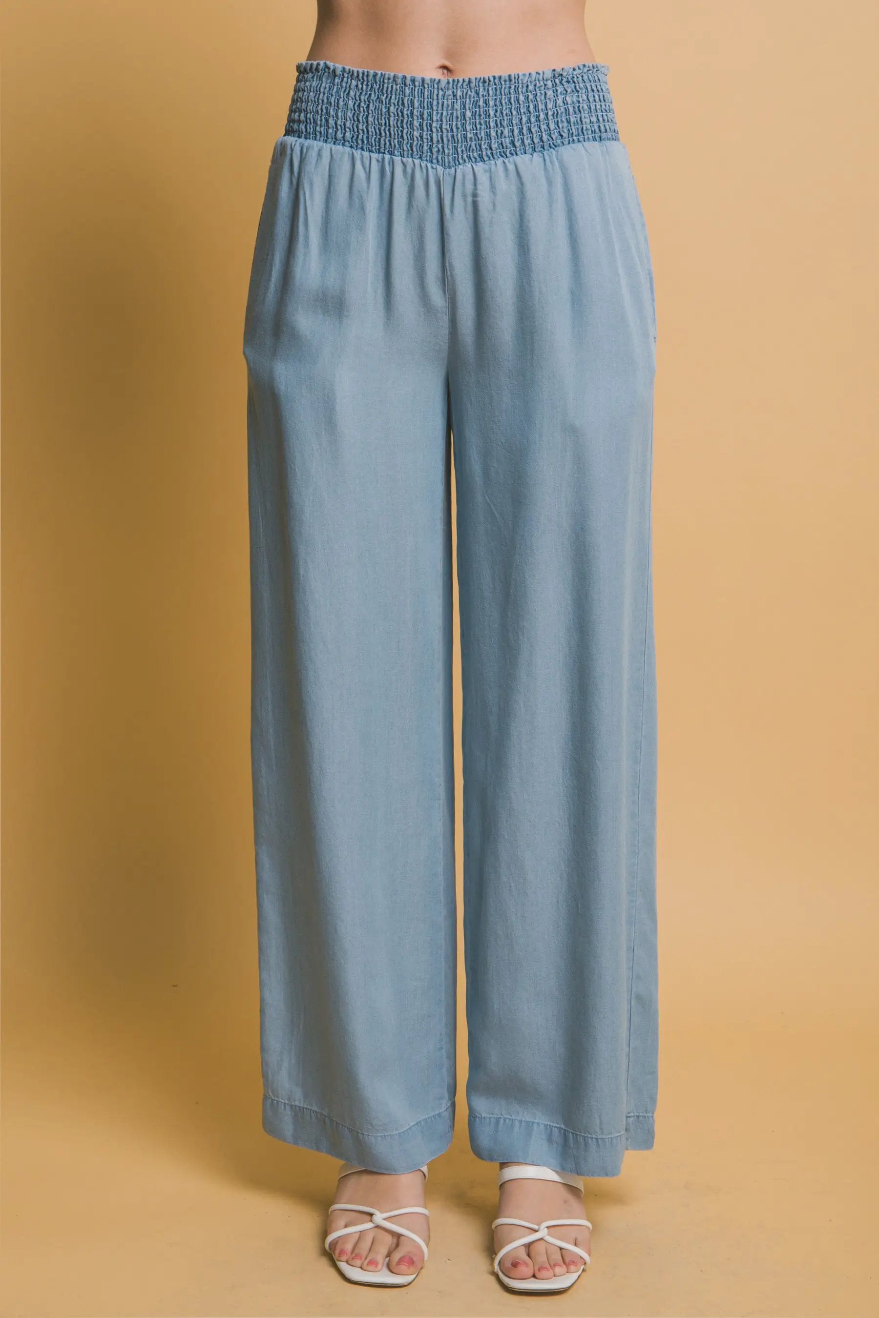 LOVE TREE Pantalones Casuales de Cintura Alta con Smock para Mujer - LOVE TREE - Pants