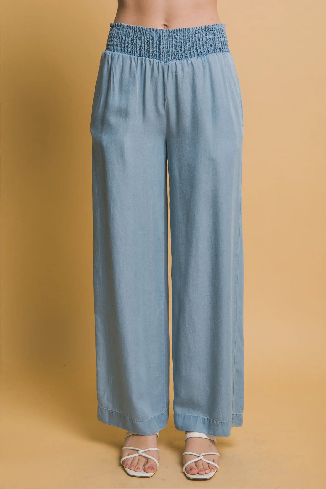 LOVE TREE Pantalones Casuales de Cintura Alta con Smock para Mujer - LOVE TREE - Pants