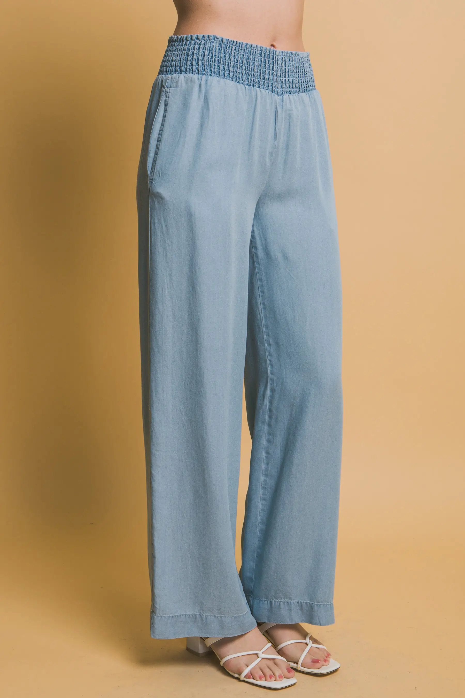LOVE TREE Pantalones Casuales de Cintura Alta con Smock para Mujer - LOVE TREE - Pants