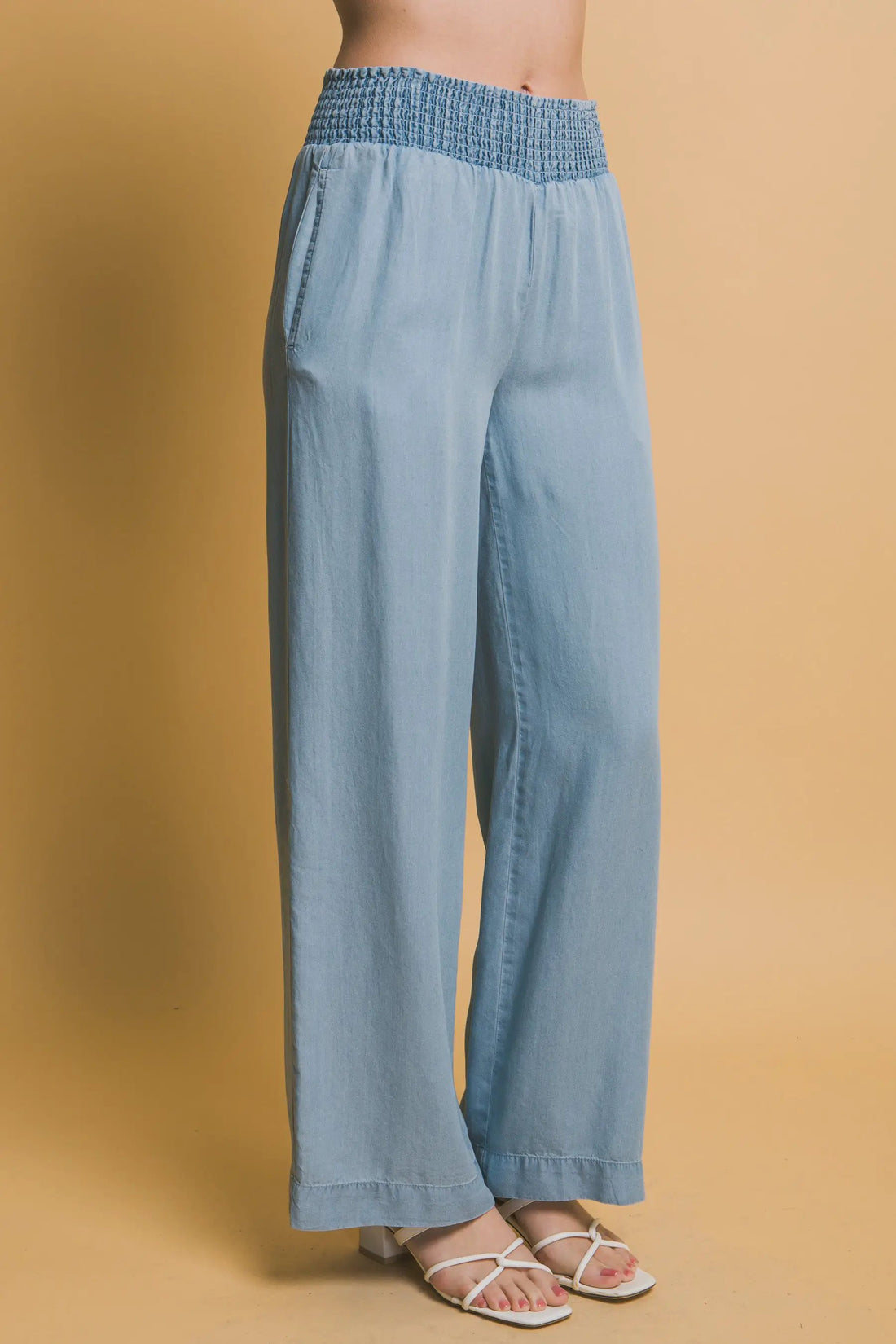 LOVE TREE Pantalones Casuales de Cintura Alta con Smock para Mujer - LOVE TREE - Pants