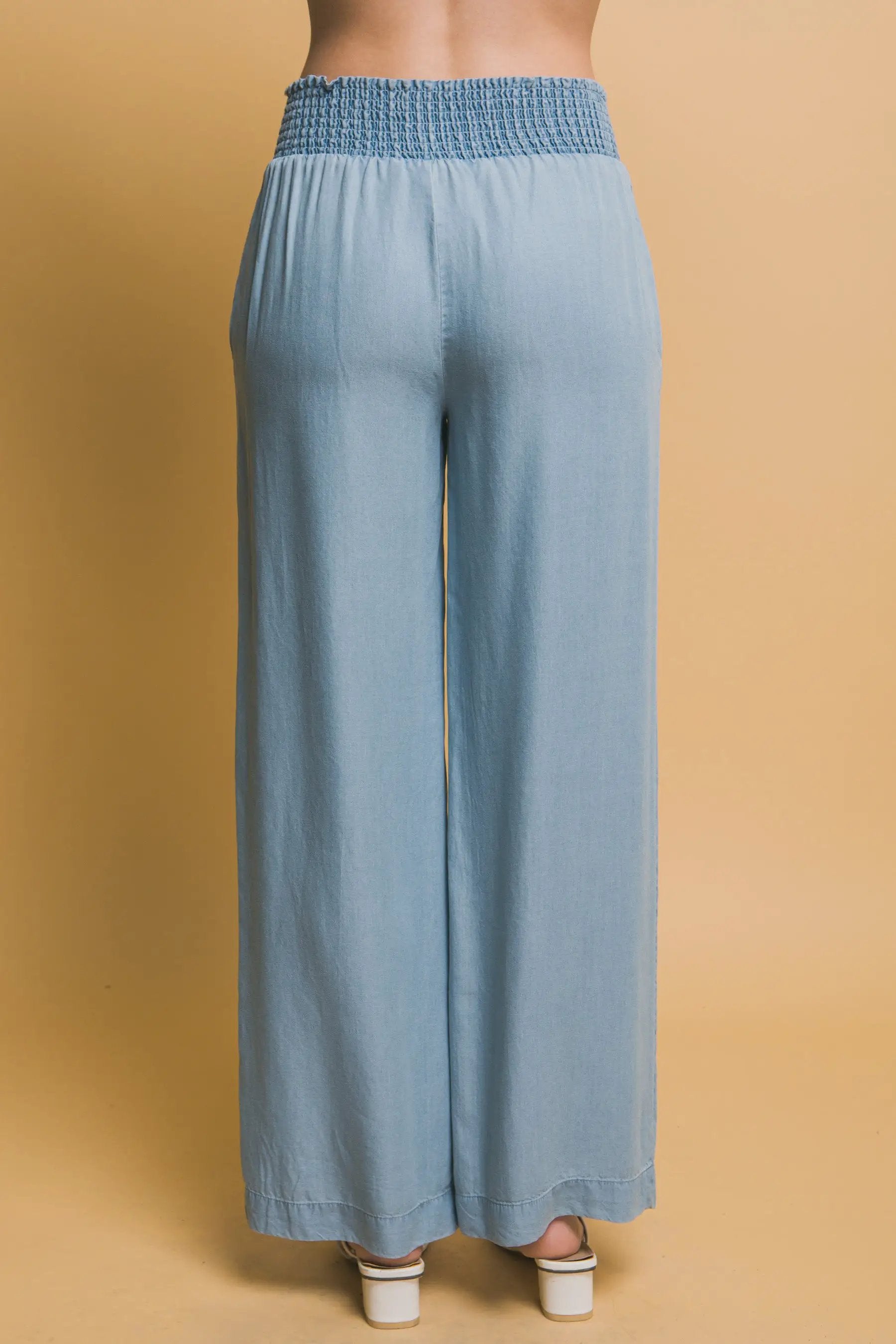 LOVE TREE Pantalones Casuales de Cintura Alta con Smock para Mujer - LOVE TREE - Pants