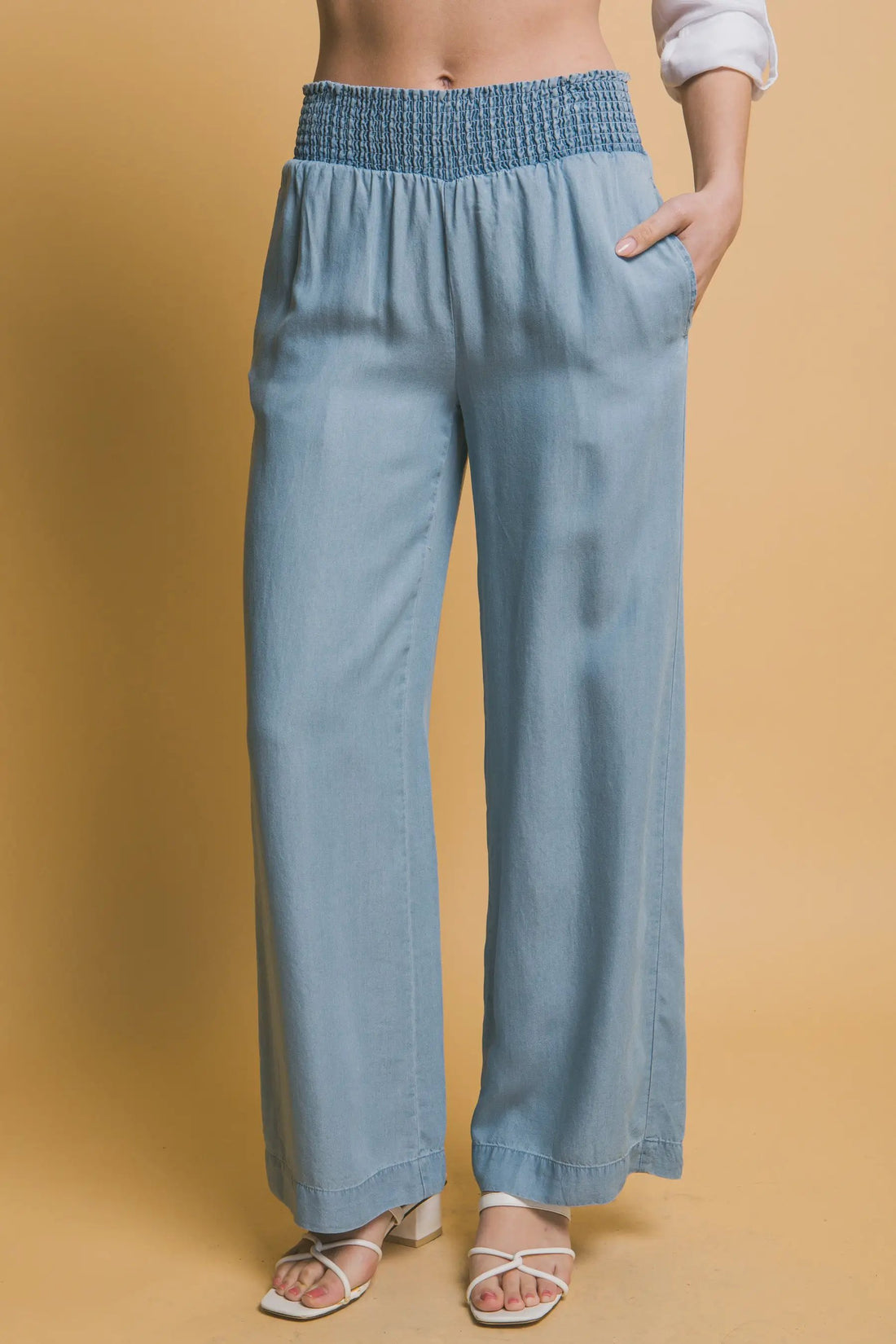 LOVE TREE Pantalones Casuales de Cintura Alta con Smock para Mujer - LOVE TREE - Pants
