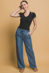 Pantalones tela estilo Denim Tencel con Cintura Elástica