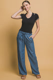 Pantalones tela estilo Denim Tencel con Cintura Elástica