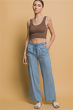Pantalones tela estilo Denim Tencel con Cintura Elástica