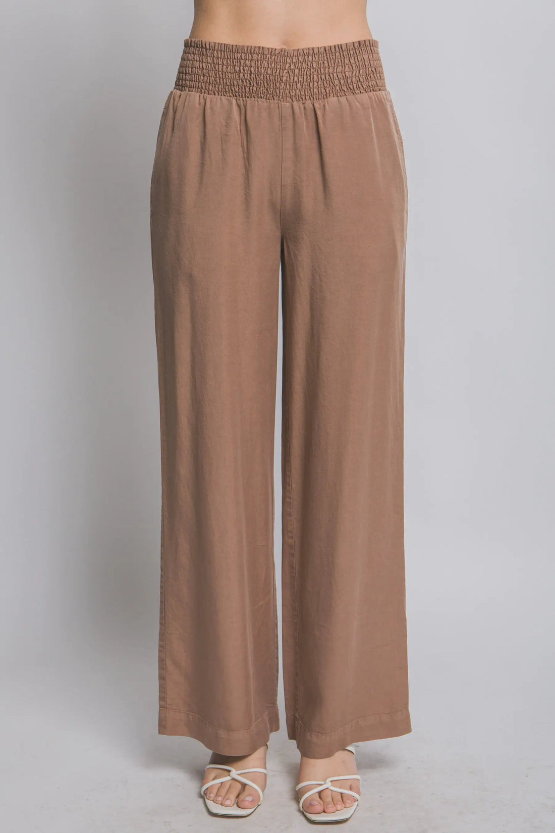 LOVE TREE Pantalones Casuales de Cintura Alta con Smock para Mujer - LOVE TREE - Pants