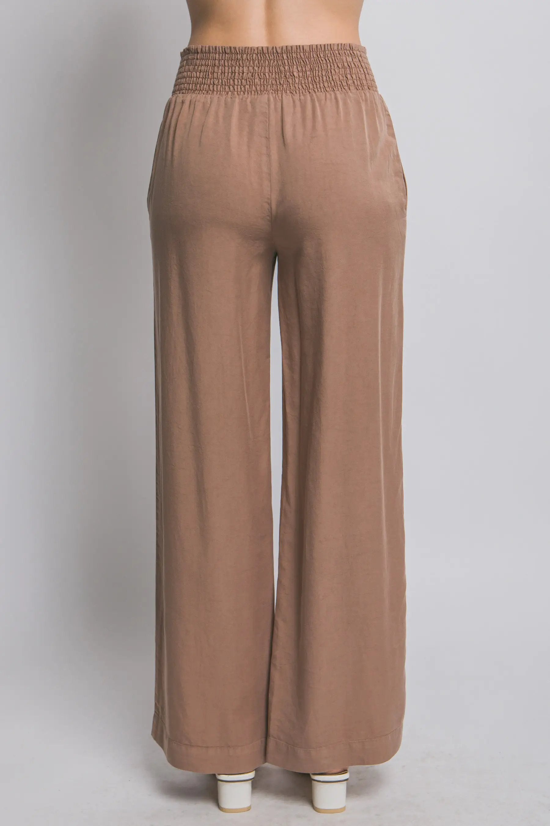 LOVE TREE Pantalones Casuales de Cintura Alta con Smock para Mujer - LOVE TREE - Pants