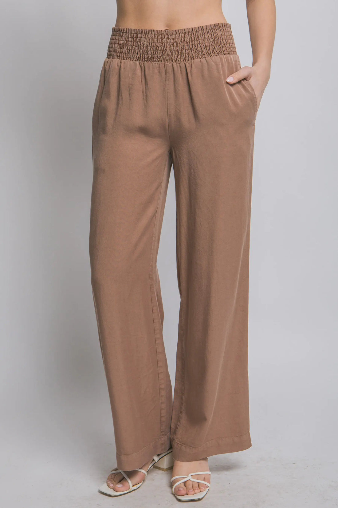 LOVE TREE Pantalones Casuales de Cintura Alta con Smock para Mujer - LOVE TREE - Pants