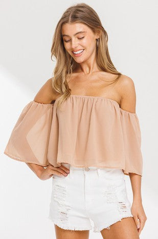 Blusa mocha rosa hombros caídos