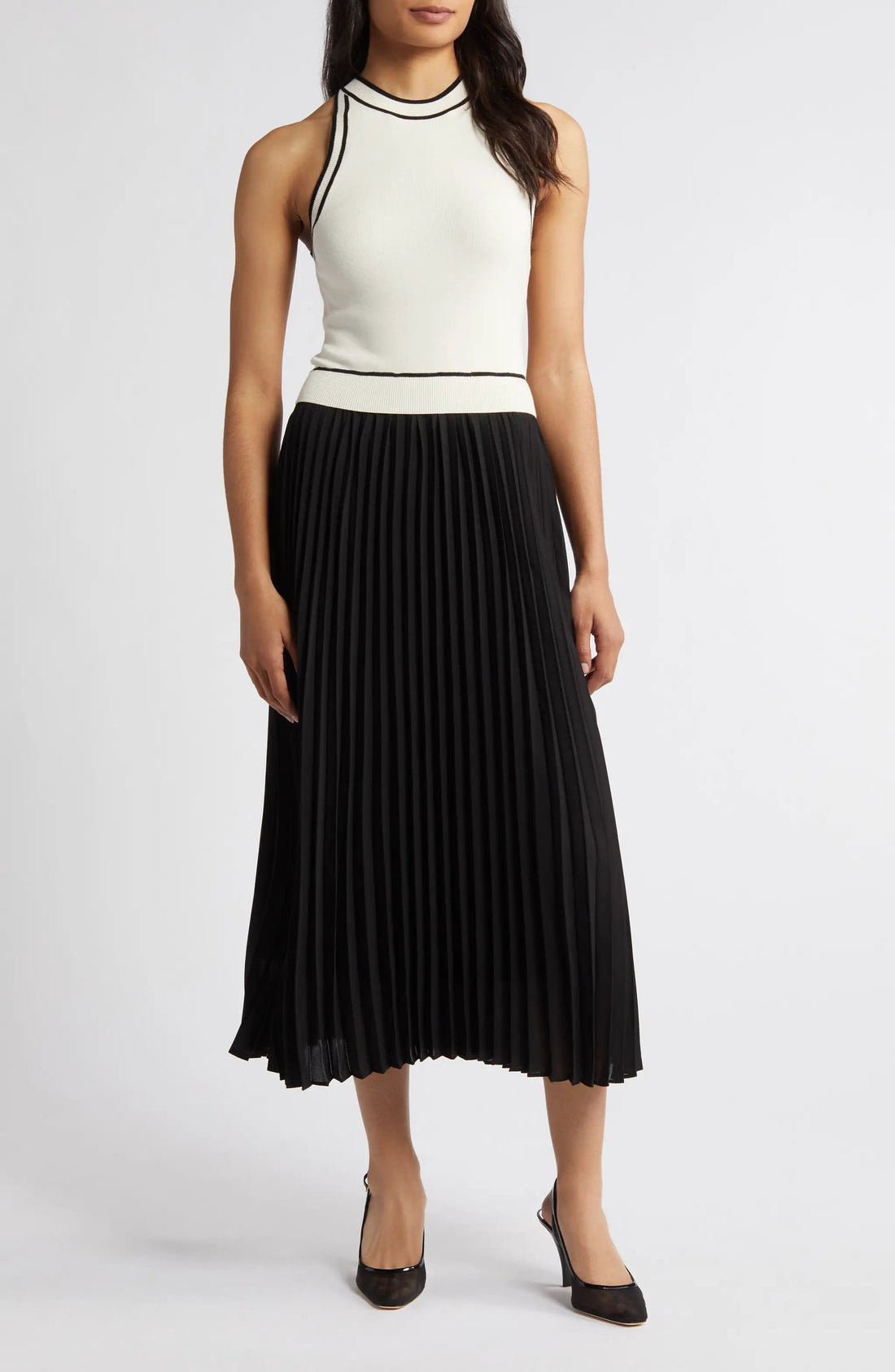 Vestido Maxi Blanco con Negro Sin Mangas by Yanet Collective