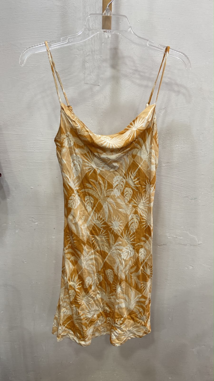 Golden Floral Spaghetti Strap Cami Top with Cowl Neck