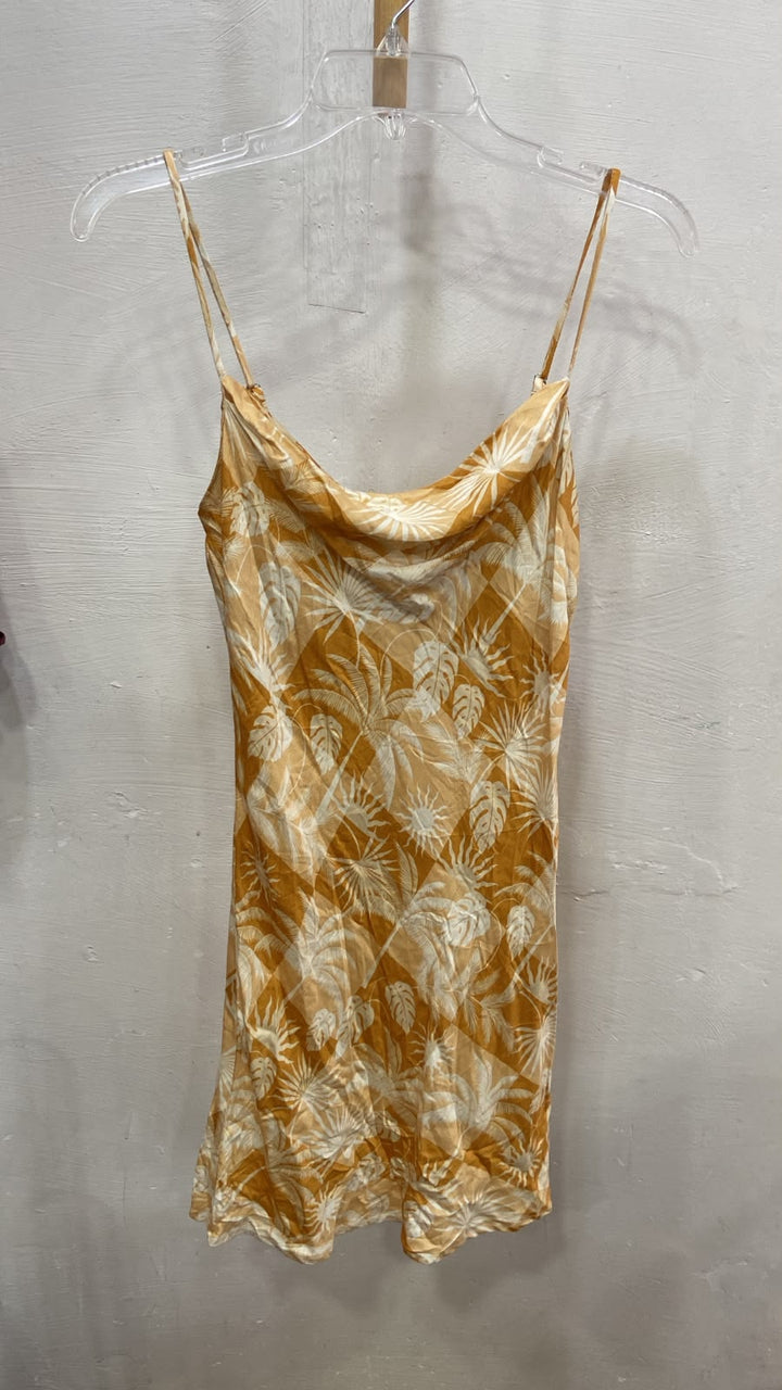 Golden Floral Spaghetti Strap Cami Top with Cowl Neck