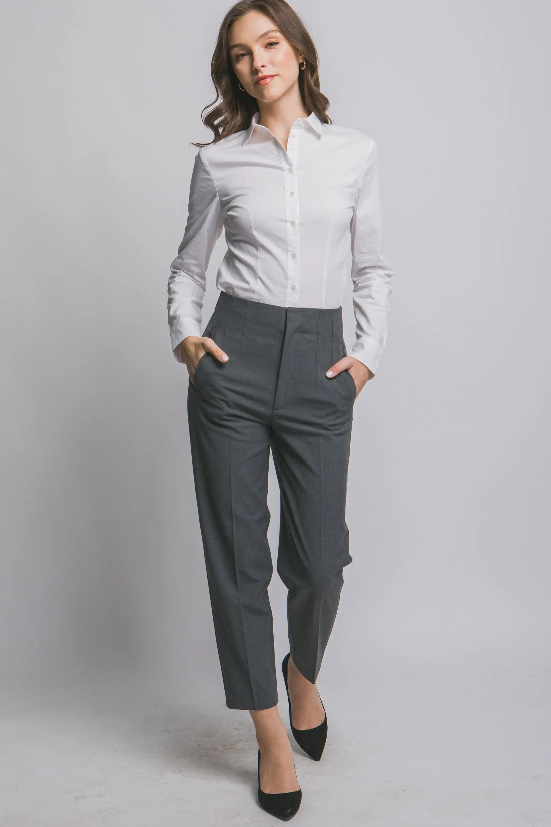 Pantalón de Vestir Mujer | Corte Recto Tiro Alto – Color Gris Clásico by Yanet Collective