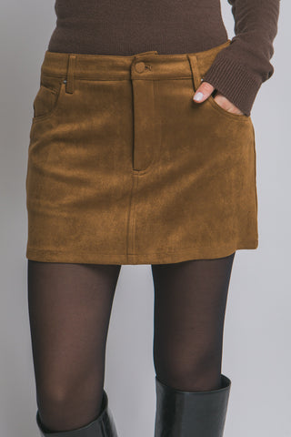 Falda Short Mujer Café Tipo Gamusa con Shorts Internos Elegante y Casual