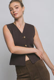 Blusa Chaleco 2 botones sin mangas elegante para mujer – Escote en V, botones dorados, corte moderno | Outfit casual o formal