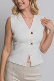 Blusa Chaleco 2 botones sin mangas elegante para mujer – Escote en V, botones dorados, corte moderno | Outfit casual o formal