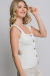 Blusa Top de Punto Sin Mangas Mujer Elegante Escote Corazón con Botones Dorados