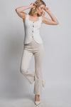 Blusa Top de Punto Sin Mangas Mujer Elegante Escote Corazón con Botones Dorados