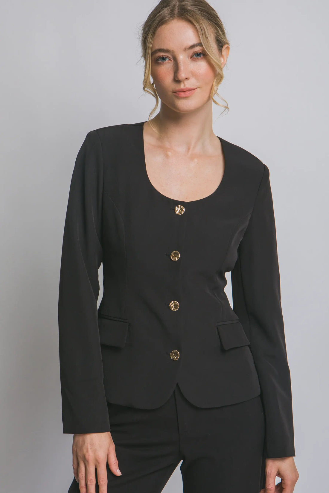 Blazer Blusa Mujer Elegante con Botones Dorados - Estilo Clásico, Color Negro by LOVE TREE