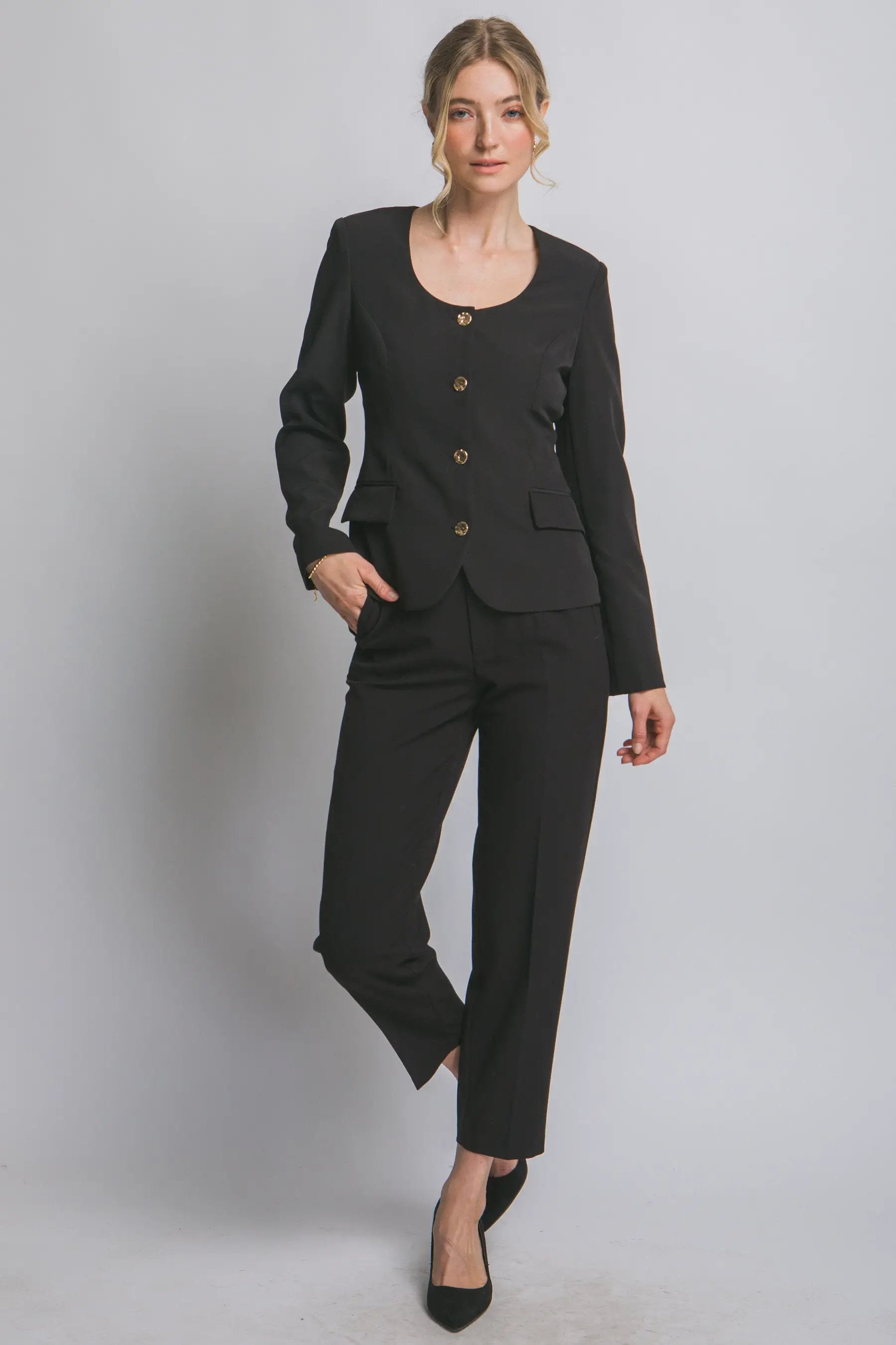 Blazer Blusa Mujer Elegante con Botones Dorados - Estilo Clásico, Color Negro by LOVE TREE
