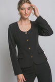Blazer Mujer Elegante con Botones Dorados - Estilo Clásico, Color Negro