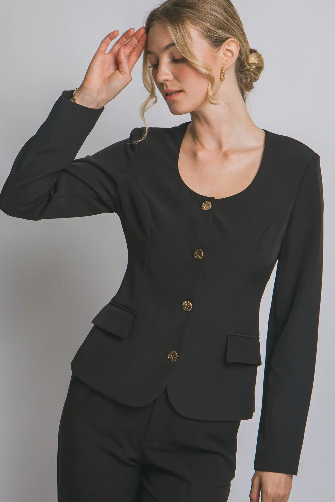 Blazer Blusa Mujer Elegante con Botones Dorados - Estilo Clásico, Color Negro by LOVE TREE