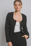 Blazer Mujer Elegante con Botones Dorados - Estilo Clásico, Color Negro