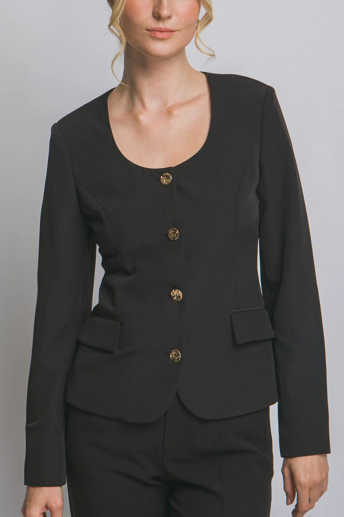 Blazer Blusa Mujer Elegante con Botones Dorados - Estilo Clásico, Color Negro by LOVE TREE