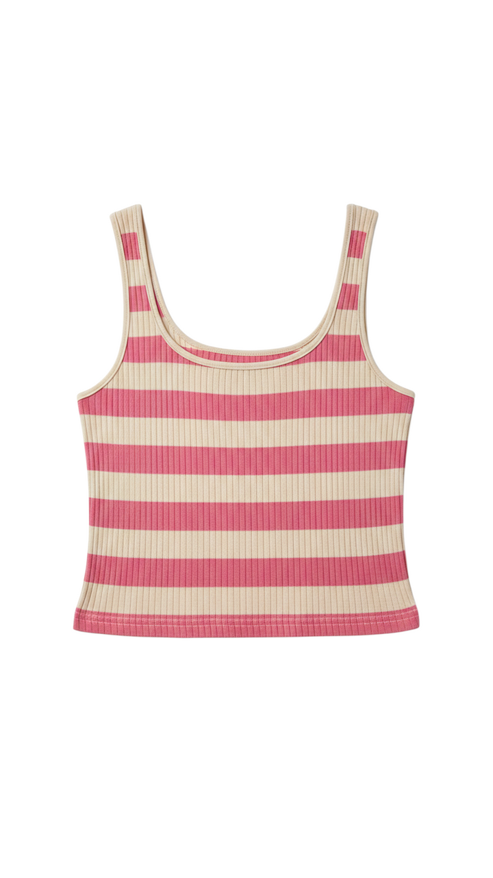 Top Sin Mangas a Rayas Rosas con Textura Acanalada - Estilo Boutique
