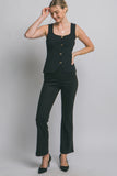 Blusa Top de Punto Sin Mangas Mujer Elegante Escote Corazón con Botones Dorados