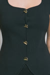 Blusa Top de Punto Sin Mangas Mujer Elegante Escote Corazón con Botones Dorados