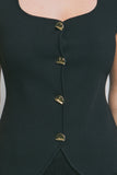 Blusa Top de Punto Sin Mangas Mujer Elegante Escote Corazón con Botones Dorados