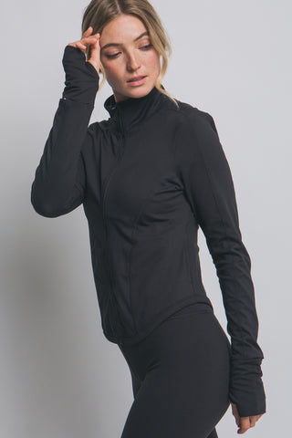 Chamarra deportiva para mujer con cierre frontal | Manga larga con orificios para pulgar y cuello alto