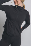 Chamarra deportiva para mujer con cierre frontal | Manga larga con orificios para pulgar y cuello alto