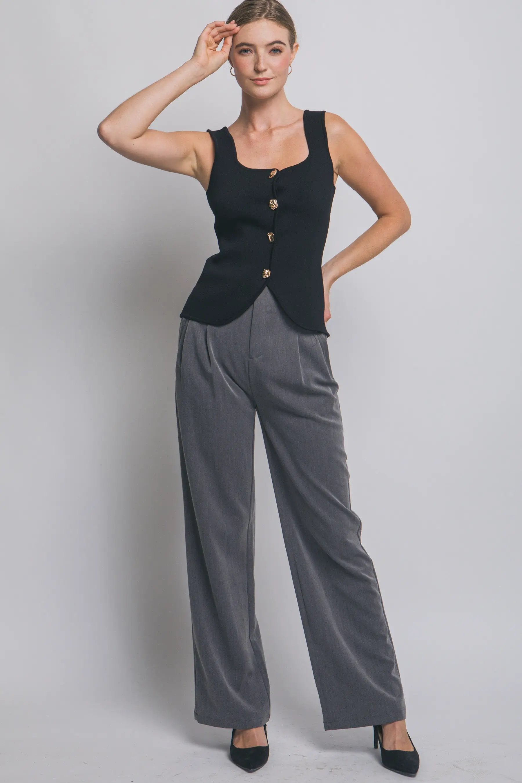 Blusa Chaleco Tejido Abotonado Cuello Cuadrado by LOVE TREE