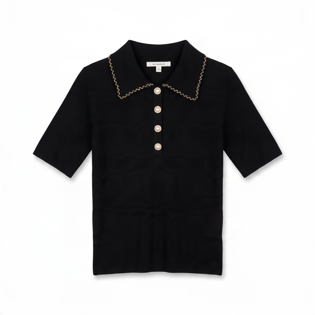 Blusa de Manga Corta Color Negro con Botones