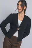 Suéter Cardigan de Dama con Cuello V y Botones Dorados - Moda Mujer México