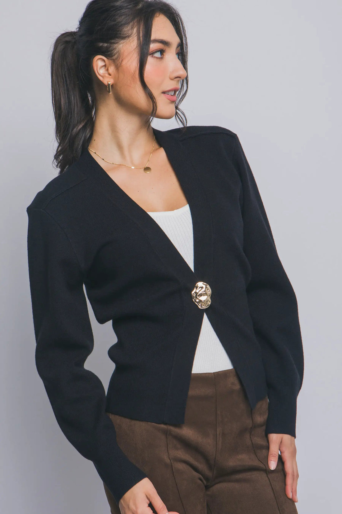Suéter Cardigan de Dama con Cuello V y Botones dorados by LOVE TREE