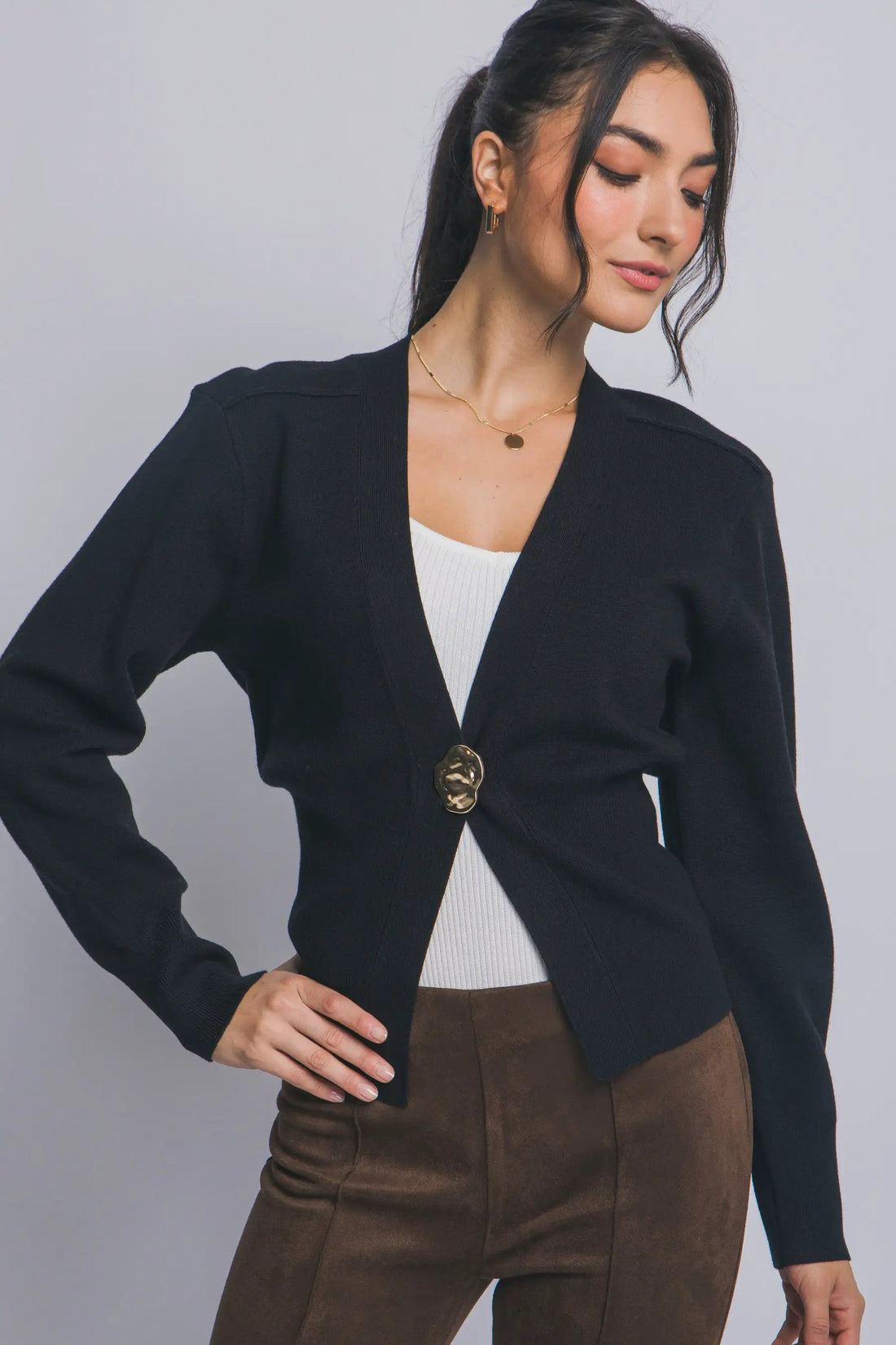 Suéter Cardigan de Dama con Cuello V y Botones dorados by LOVE TREE