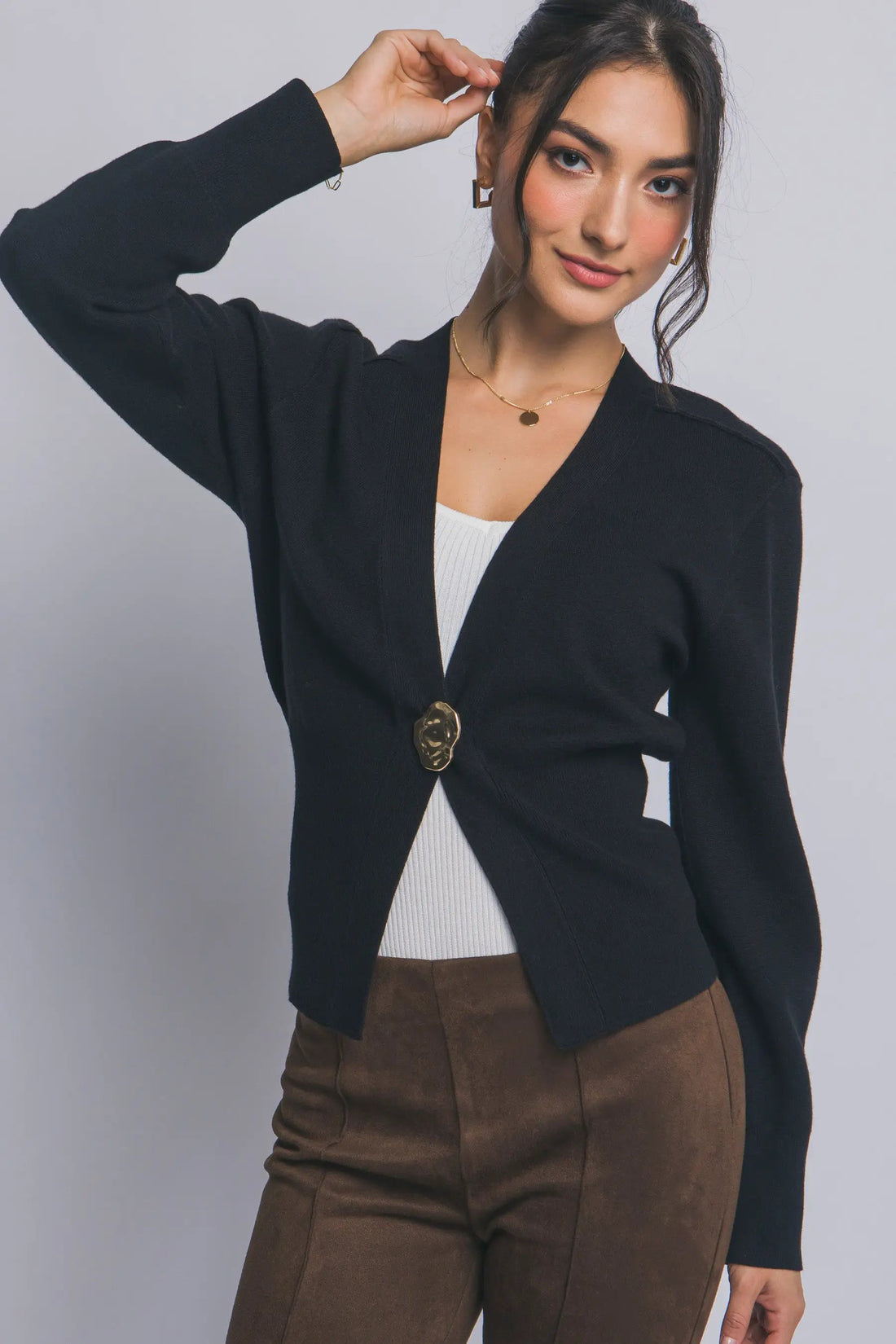 Suéter Cardigan de Dama con Cuello V y Botones dorados by LOVE TREE