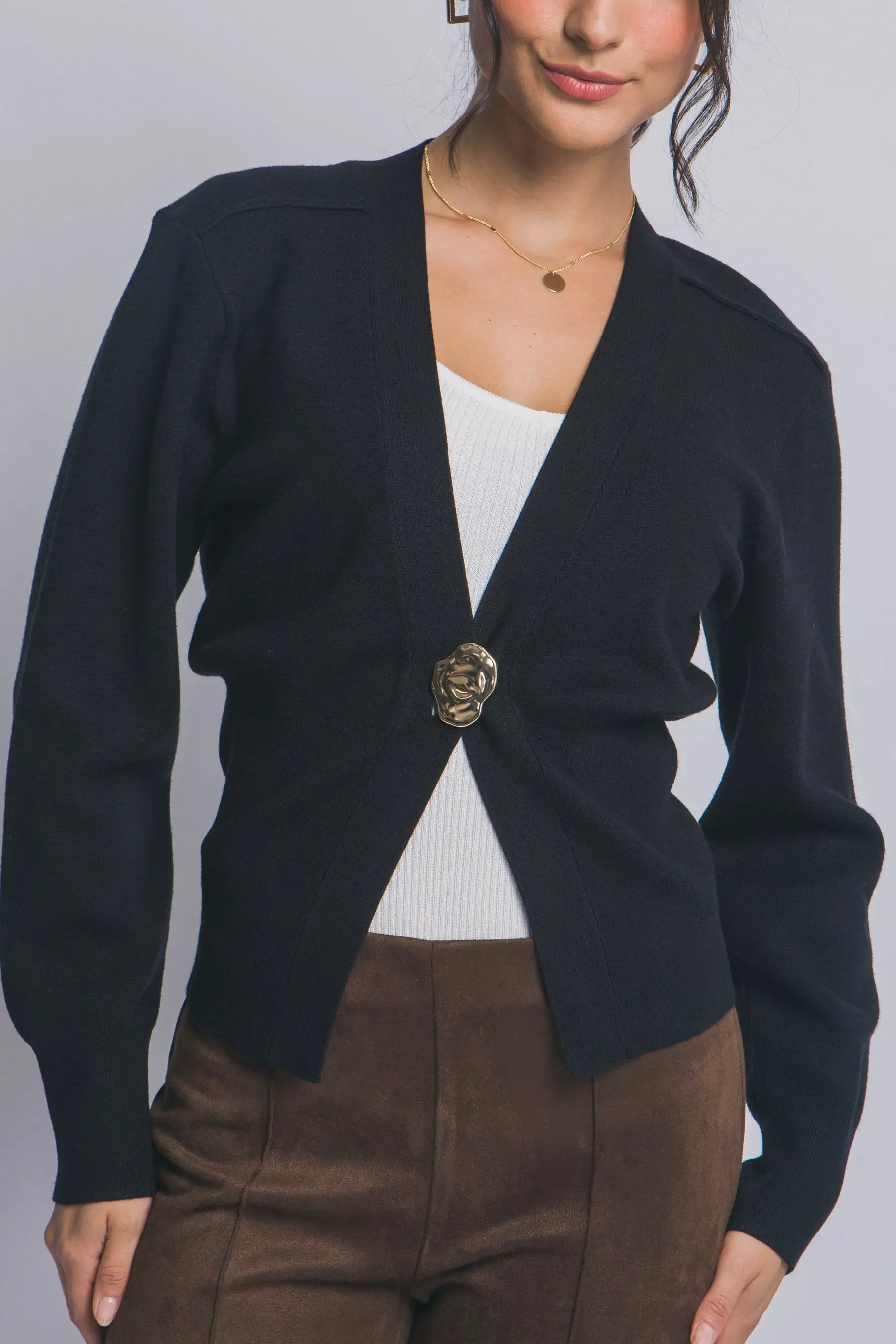 Suéter Cardigan de Dama con Cuello V y Botones dorados by LOVE TREE