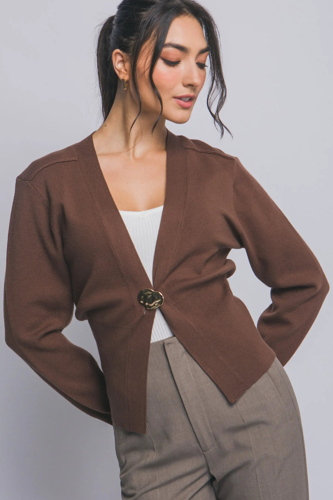 Suéter Cardigan de Dama con Cuello V y Botones dorados by LOVE TREE