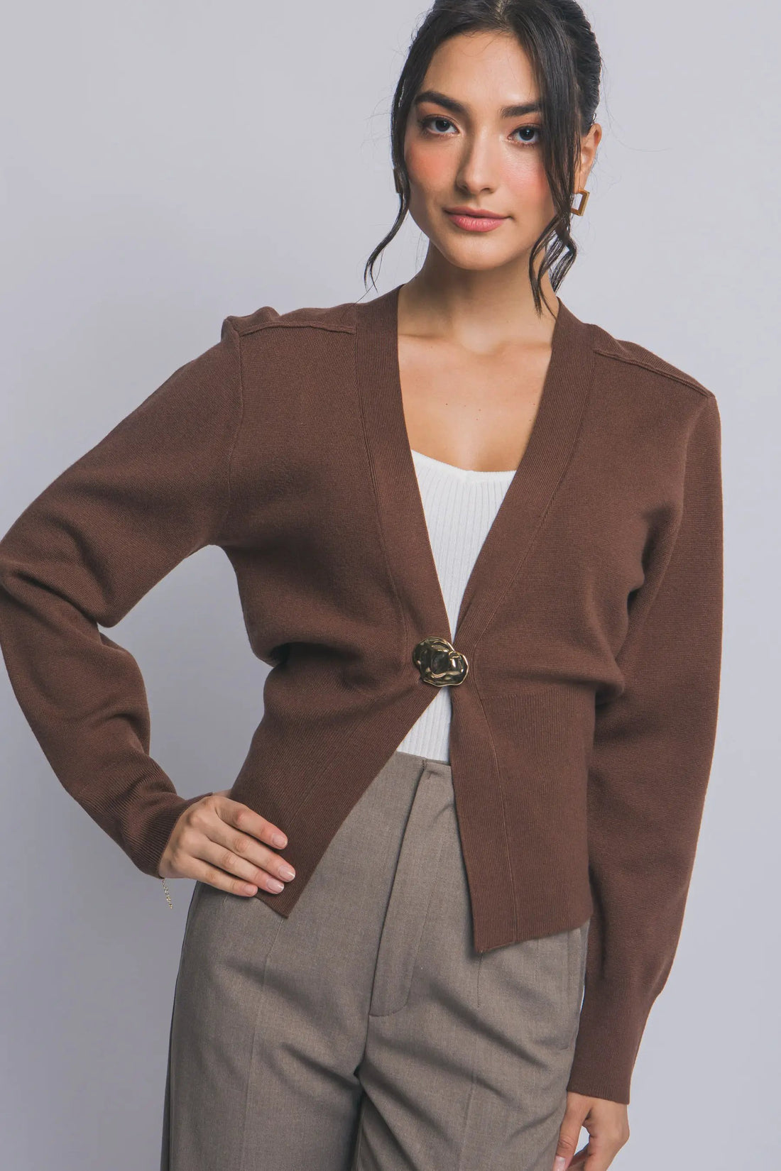 Suéter Cardigan de Dama con Cuello V y Botones dorados by LOVE TREE