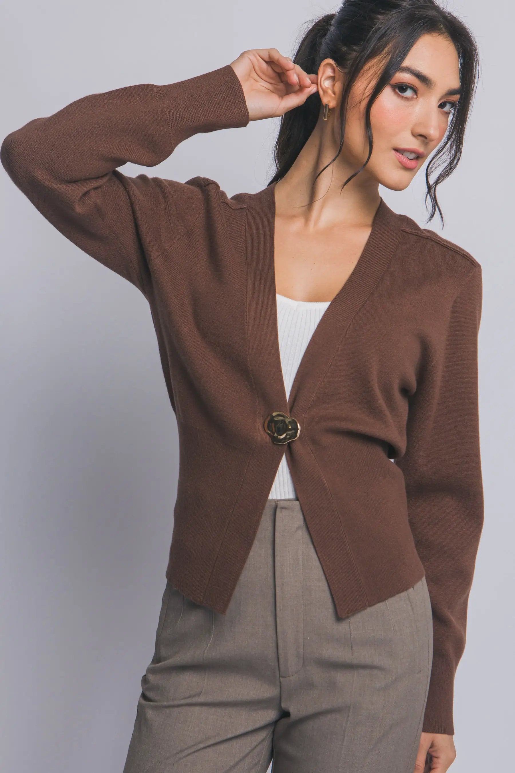 Suéter Cardigan de Dama con Cuello V y Botones dorados by LOVE TREE